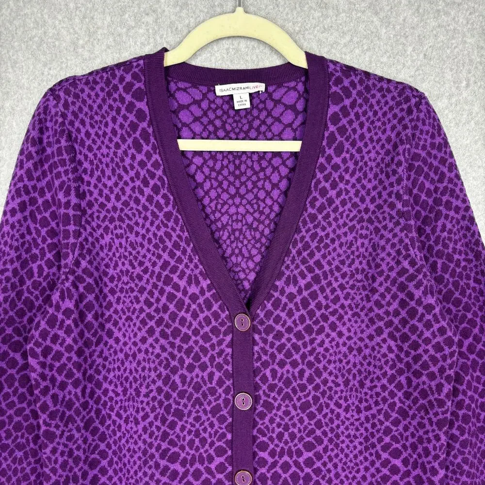 Isaac Mizrahi Sweater Womens Large‎ Purple Animal Snake Print Long Quirky Whimsy